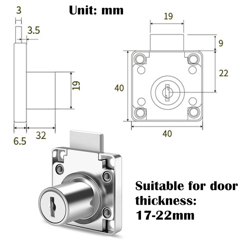 Junrbx Cabinet Drawer Lock,Mailbox Lock, Model CT-138-22,for Fixing Important Documents and Drawers ((Hole Diameter 0.75inch/19MM), Suitable for Door Panels with A Thickness of 17 mm-22 mm. ã€Silverã€‘ - Image 5